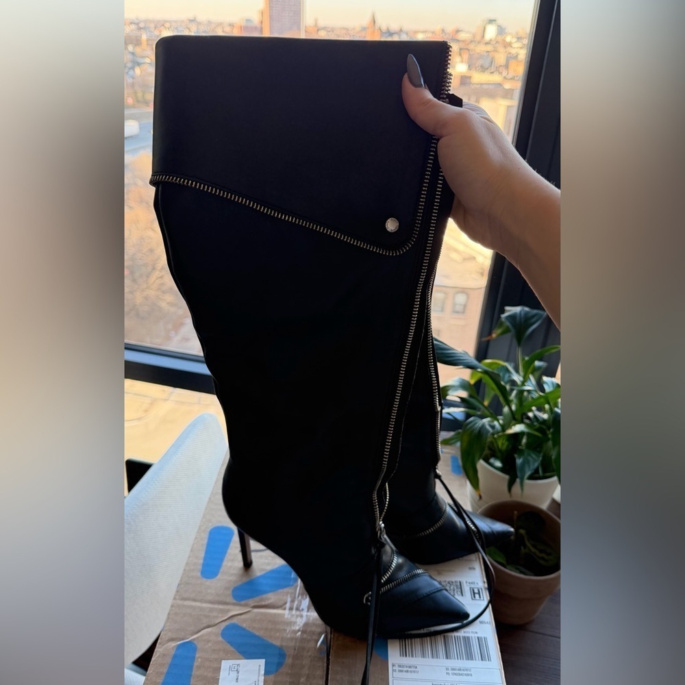 Schutz Arla Up Boots Black Leather Zipper Detail - Picture 10 of 15